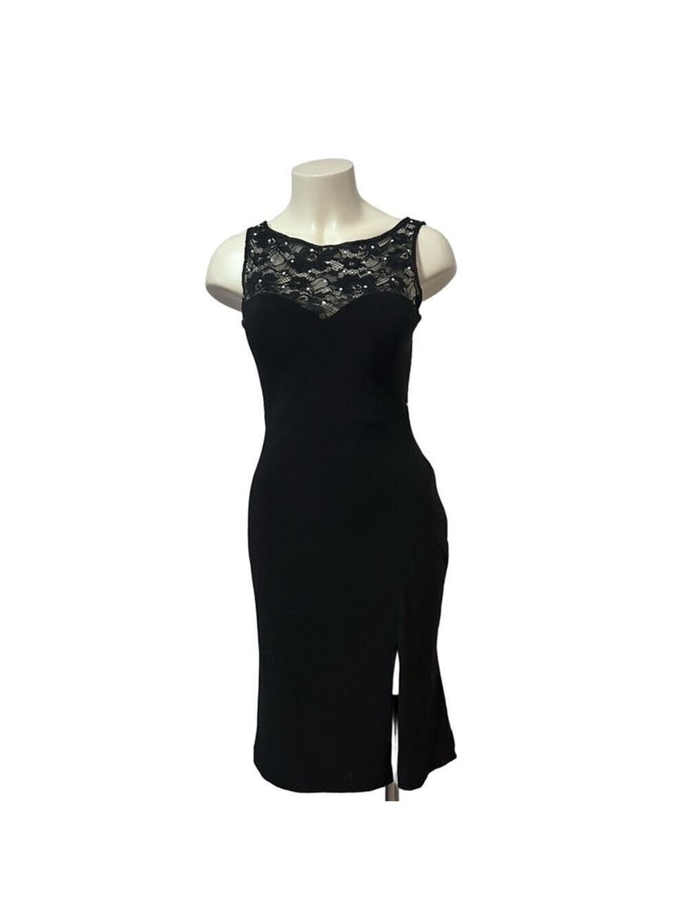 X by Xscape Black Lace Rhinestone Illusion Cocktail Dress Women’s 8